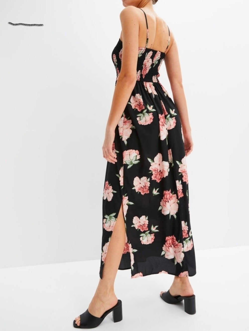 NWT Elegant Black & Pink Floral Maxi Dress with Sweetheart Neckline Sz M - Picture 8 of 12
